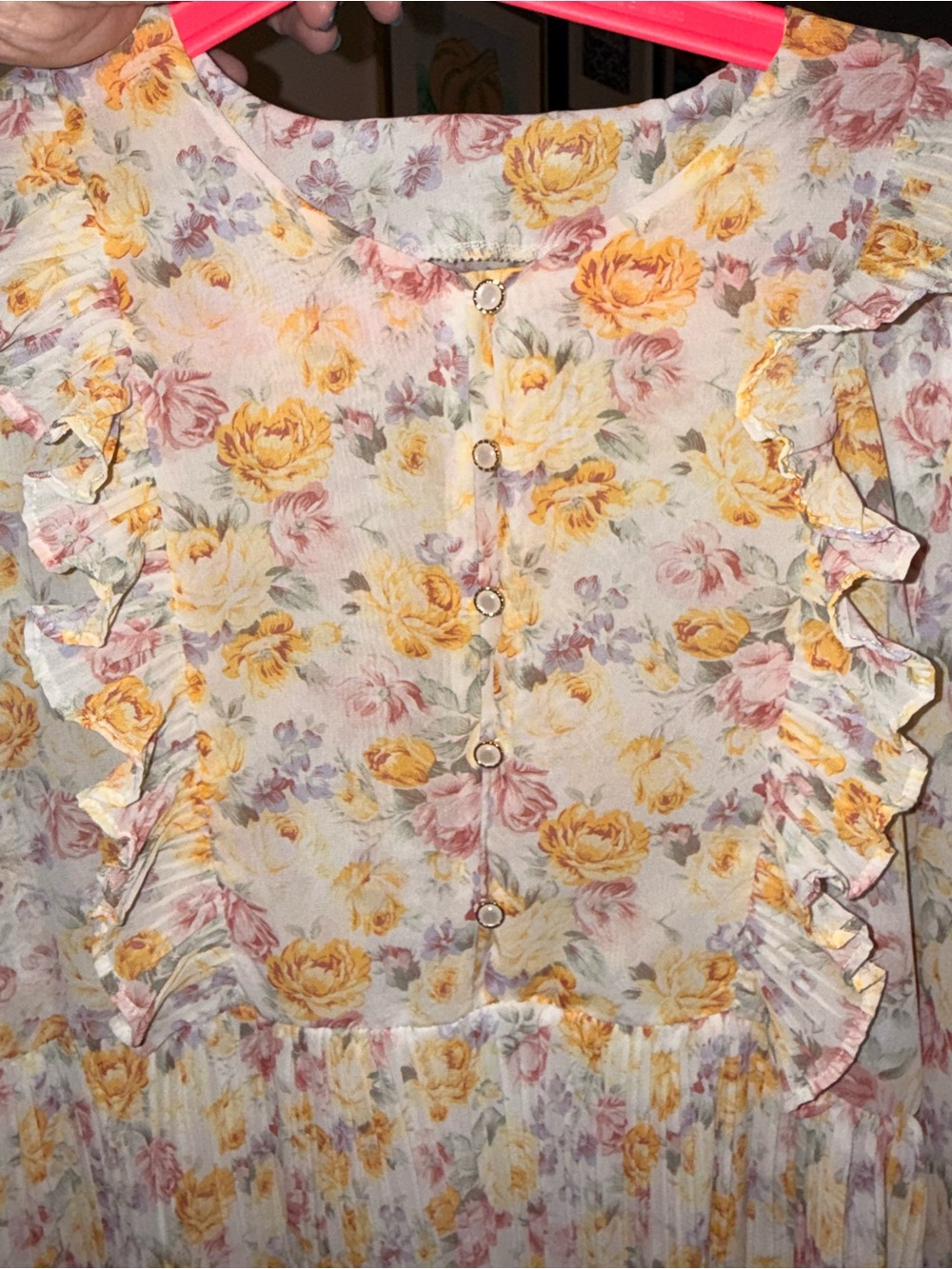 Floral Ruffle Midi Dress in Cream and Yellow - Picture 5 of 5
